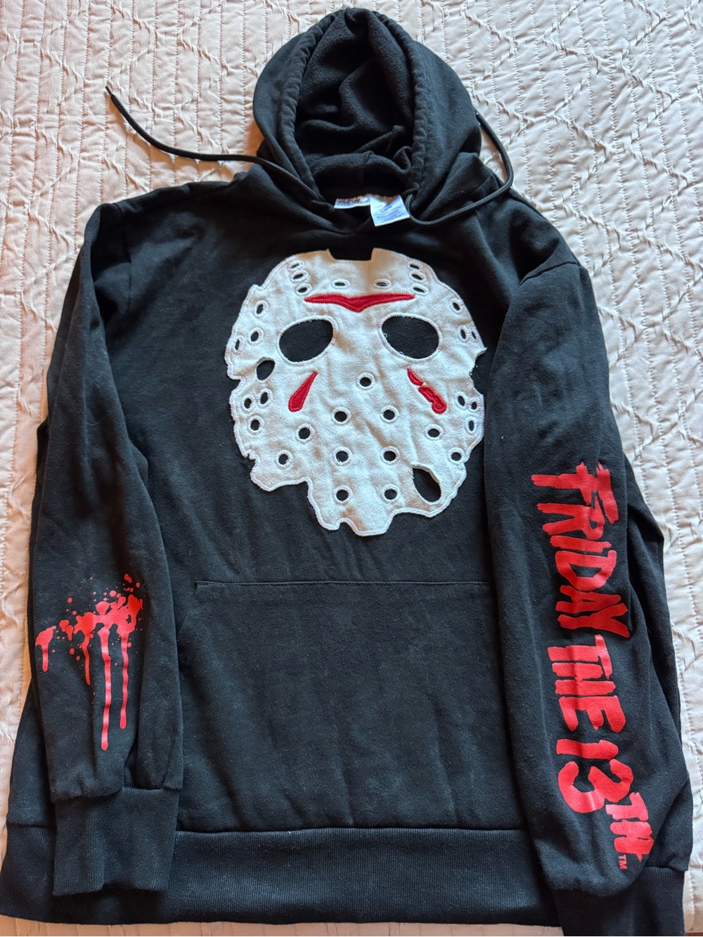 Friday the 13th Black Pullover Hoodie with Jason Hockey Mask Graphic Adult L